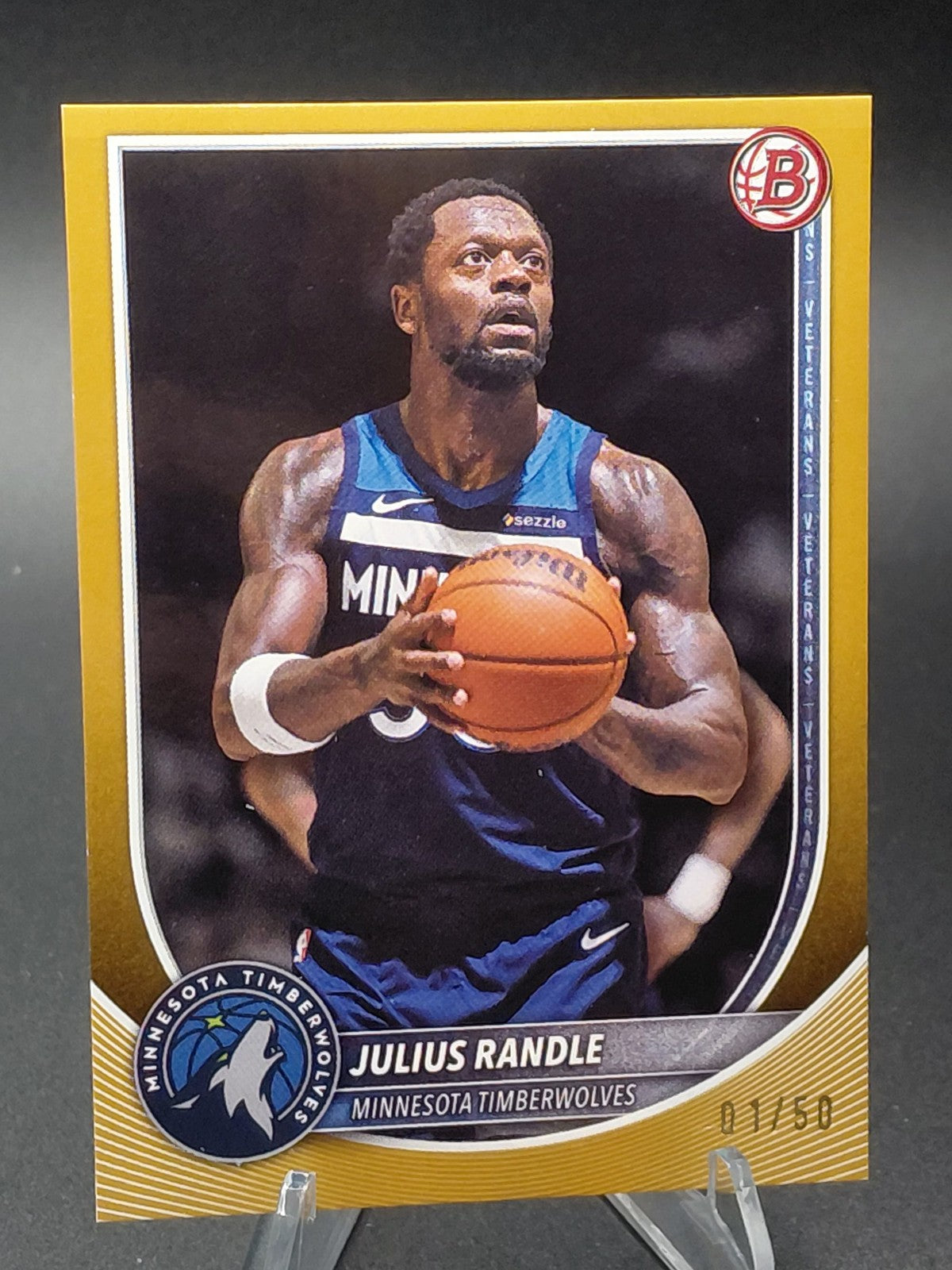 2025 Bowman Julius Randle Gold Refractor 01/50 #183 Minnesota Timberwolves