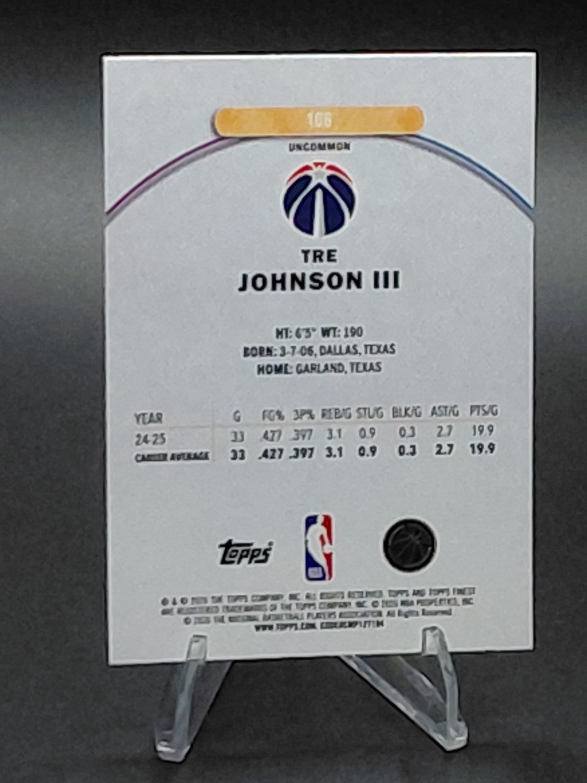 2025-26 Topps Finest - Uncommon Tre Johnson #106 Purple Geometric Refractor /75