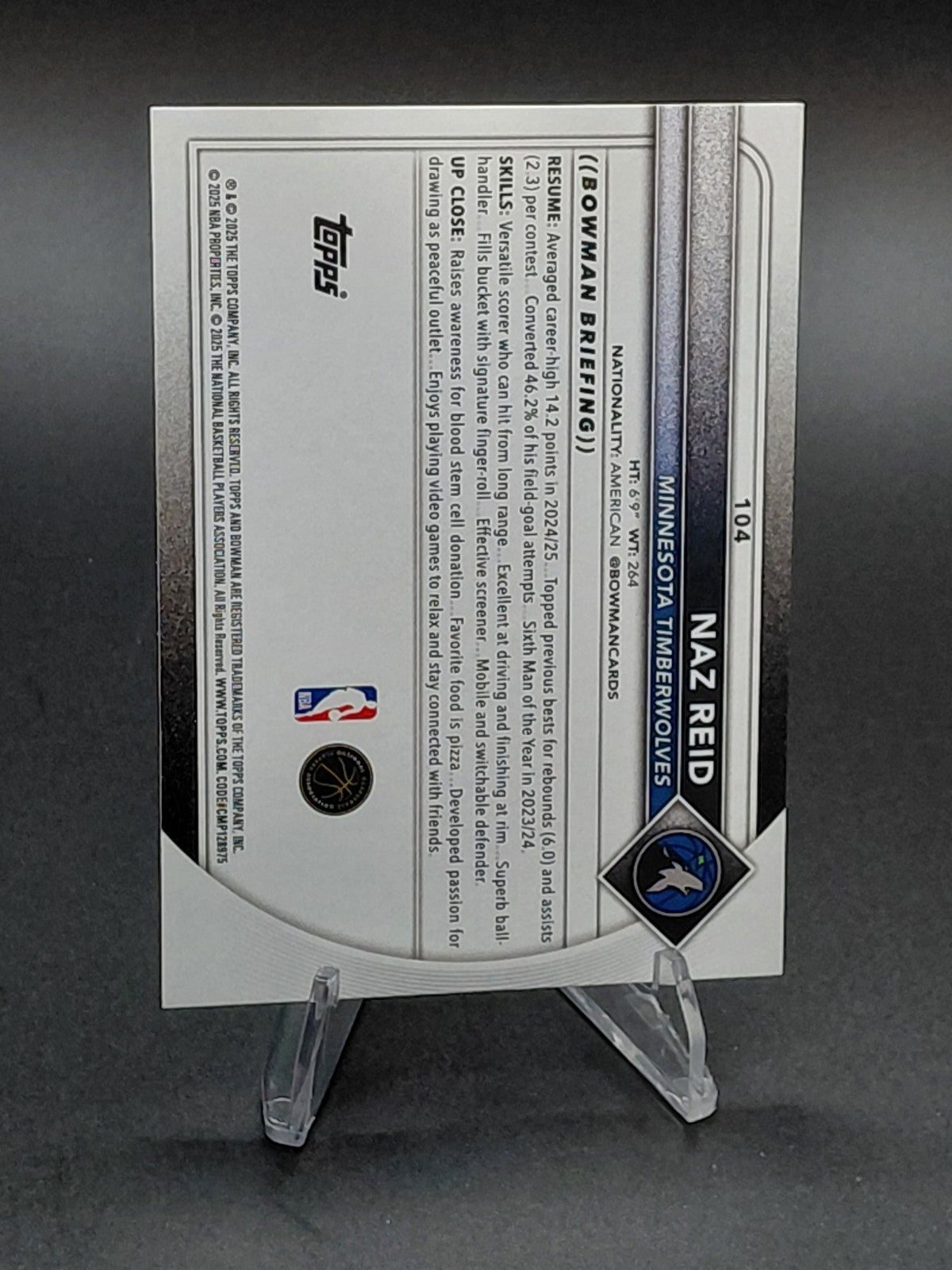 2025-26 Bowman - Naz Reid #104 Pink /175