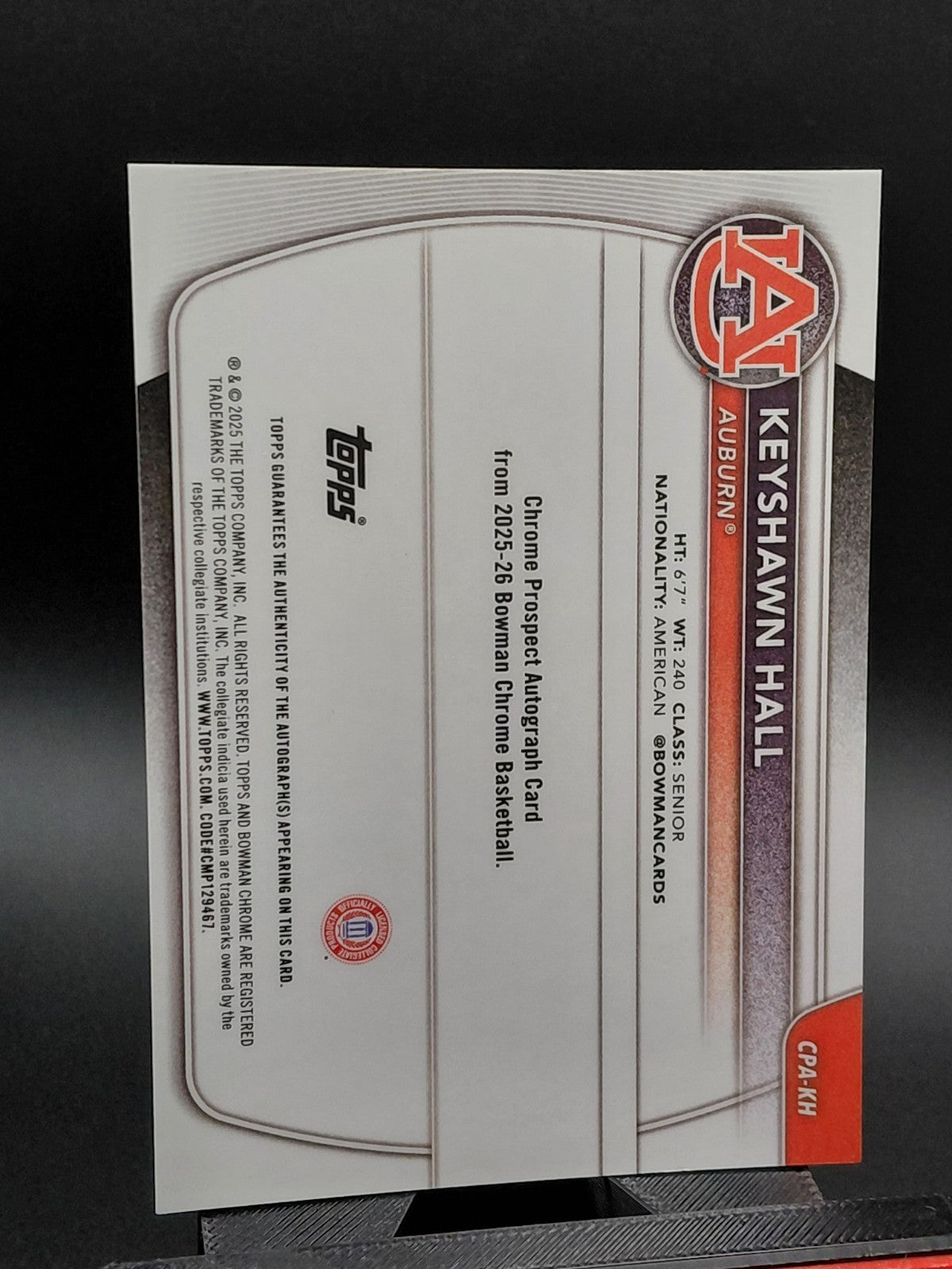 2025-26 Bowman - Chrome Prospect Autographs Keyshawn Hall #CPA-KH Gold Mojo...