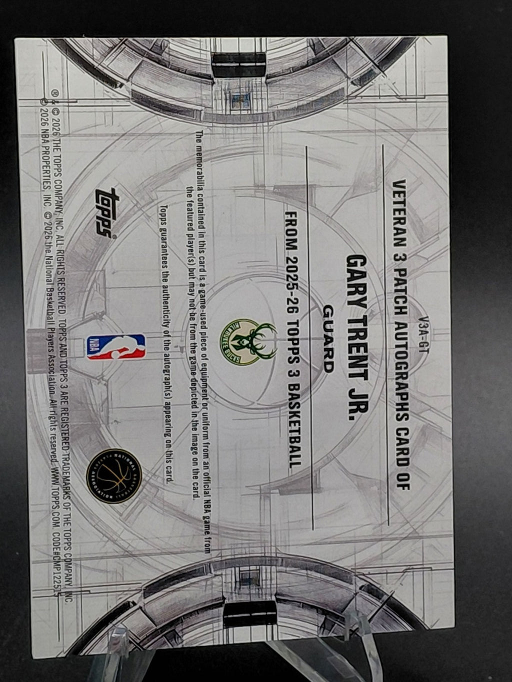 2025-26 Topps Gary Trent Jr. Veteran 3 Patch Auto 8/10 Milwaukee Bucks