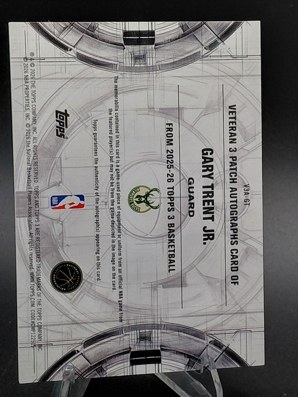 2025-26 Topps Gary Trent Jr. Veteran 3 Patch Auto 8/10 Milwaukee Bucks