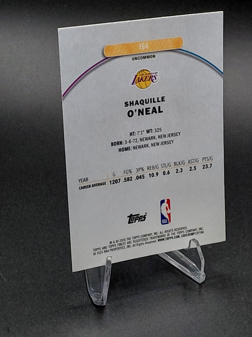 2025-26 Topps Finest Shaquille O’Neal Purple Geometric Refractor /75 Lakers