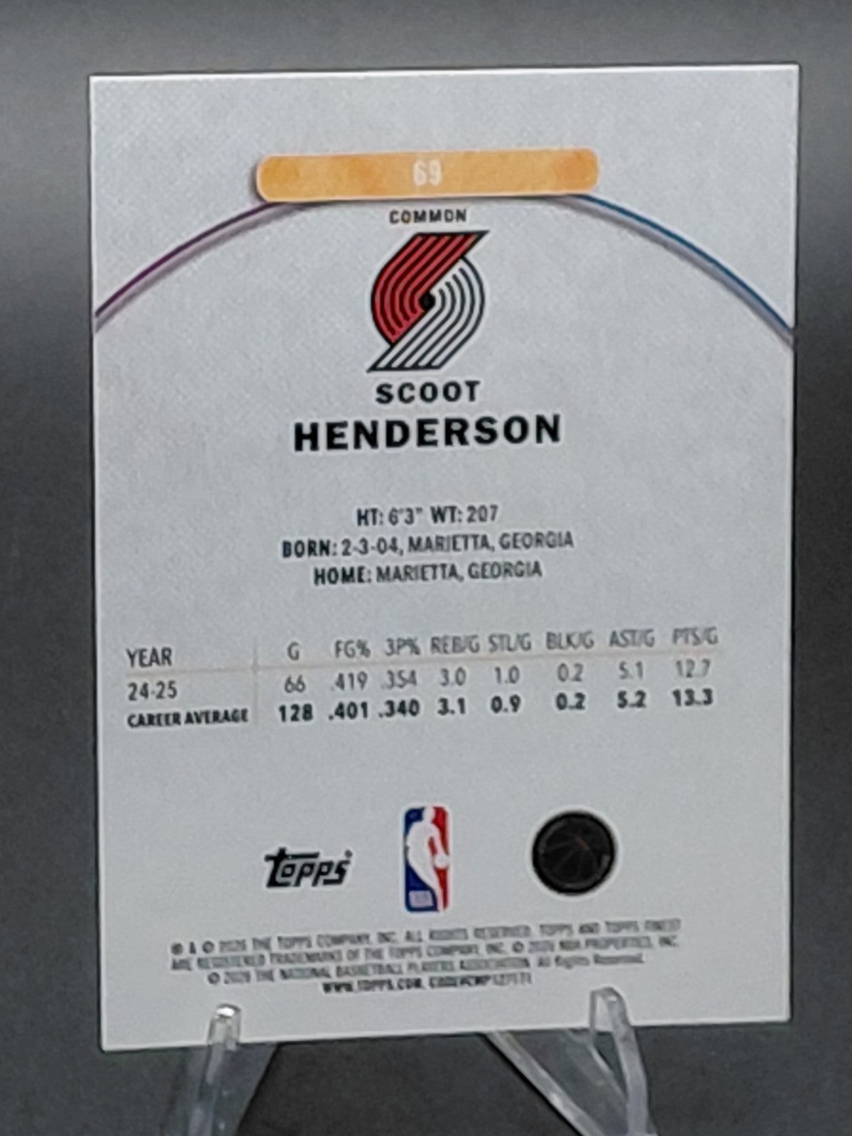 2025-26 Topps Finest - Common Scoot Henderson #69 Purple Geometric Refractor...