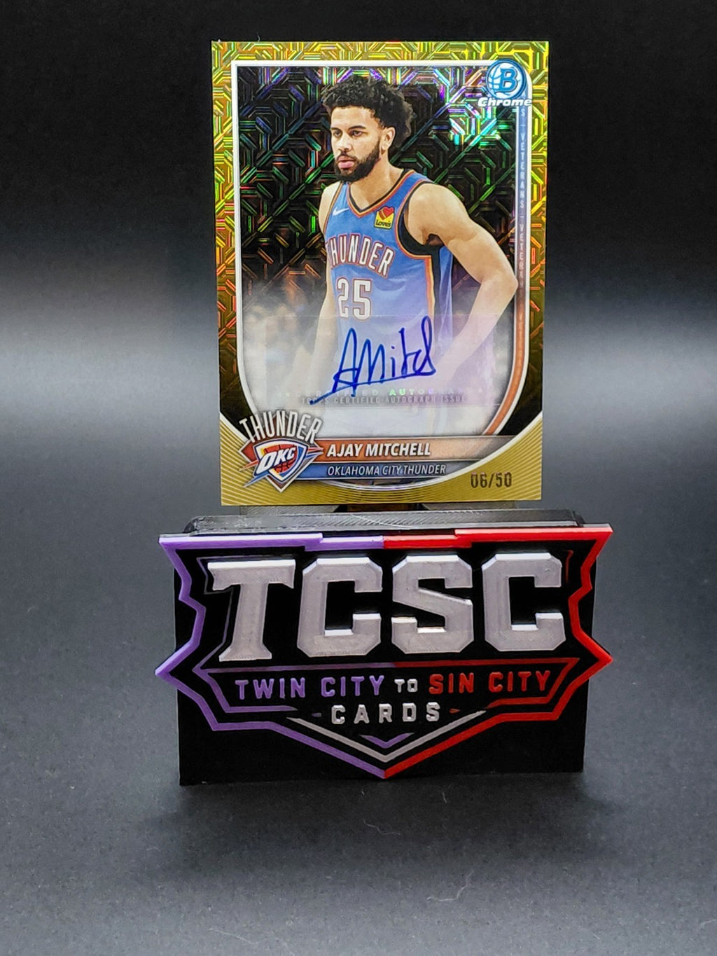 2025-26 Bowman - Chrome Autographs Ajay Mitchell #BCA-AL Gold Shimmer Refractor