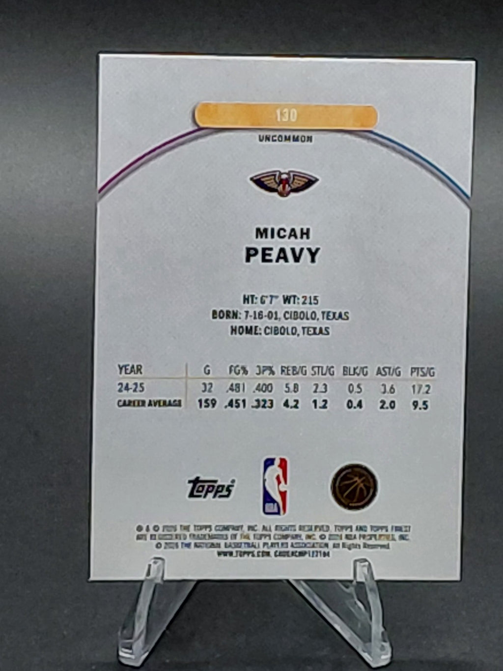 2025-26 Topps Finest - Uncommon Micah Peavy #130 Purple Refractor /75 (RC)