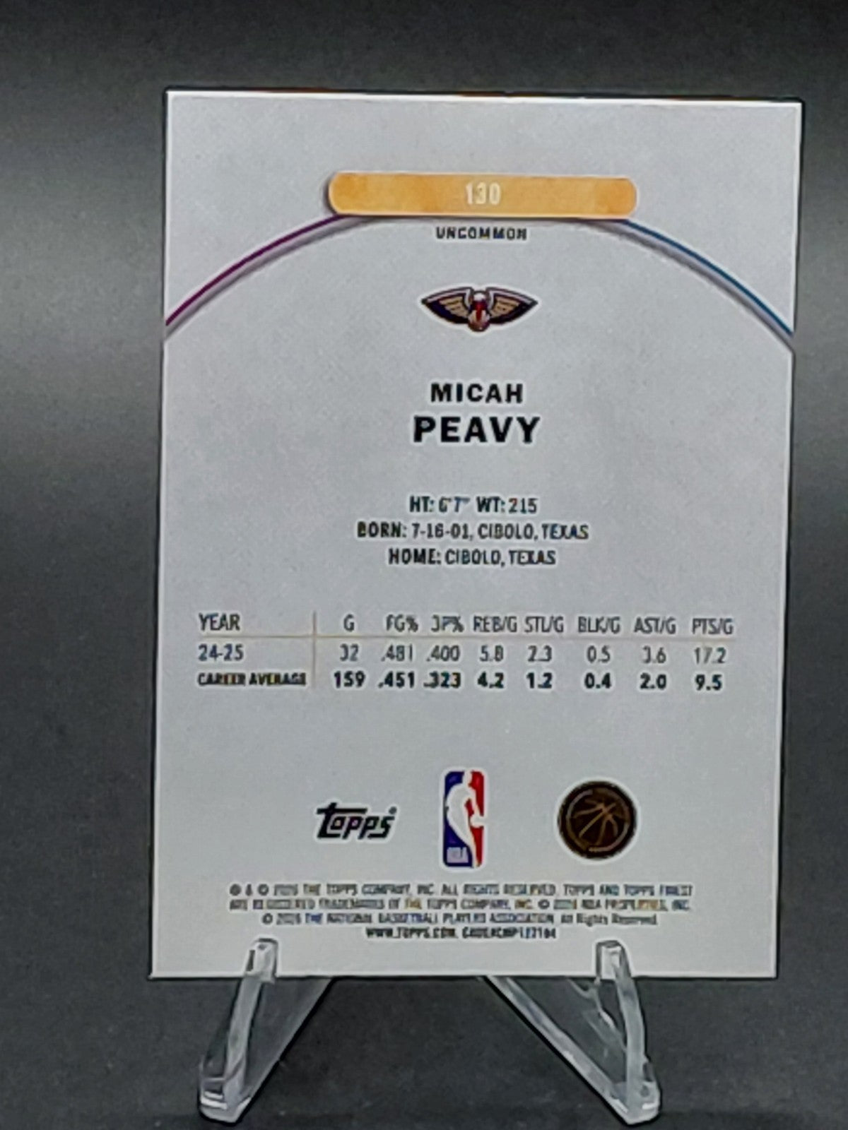 2025-26 Topps Finest - Uncommon Micah Peavy #130 Purple Refractor /75 (RC)