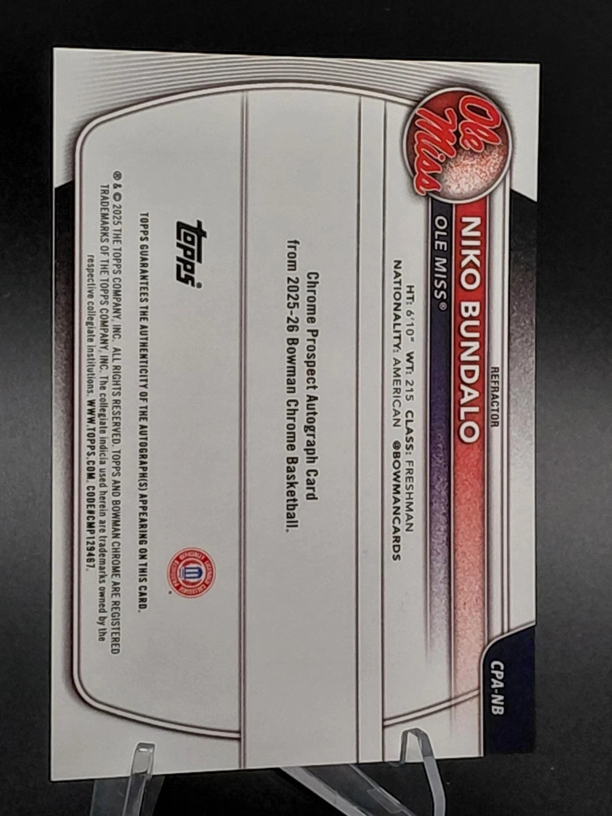 2025 Niko Bundalo 1st Bowman Chrome Auto CPA-NB Refractor 042/499