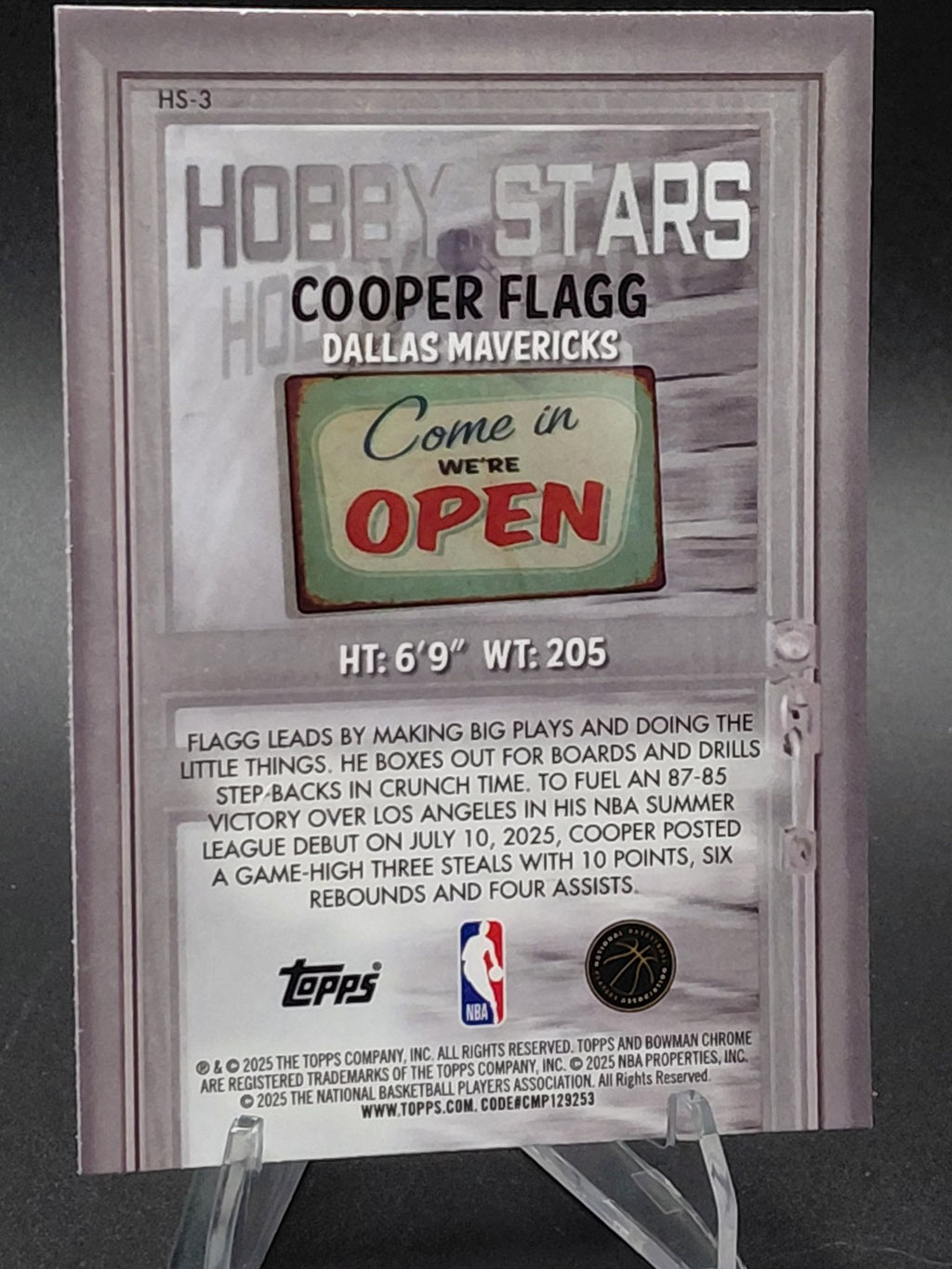 2025-26 Bowman Chrome Cooper Flagg RC Hobby Stars HS-3 Mavs Future Stars
