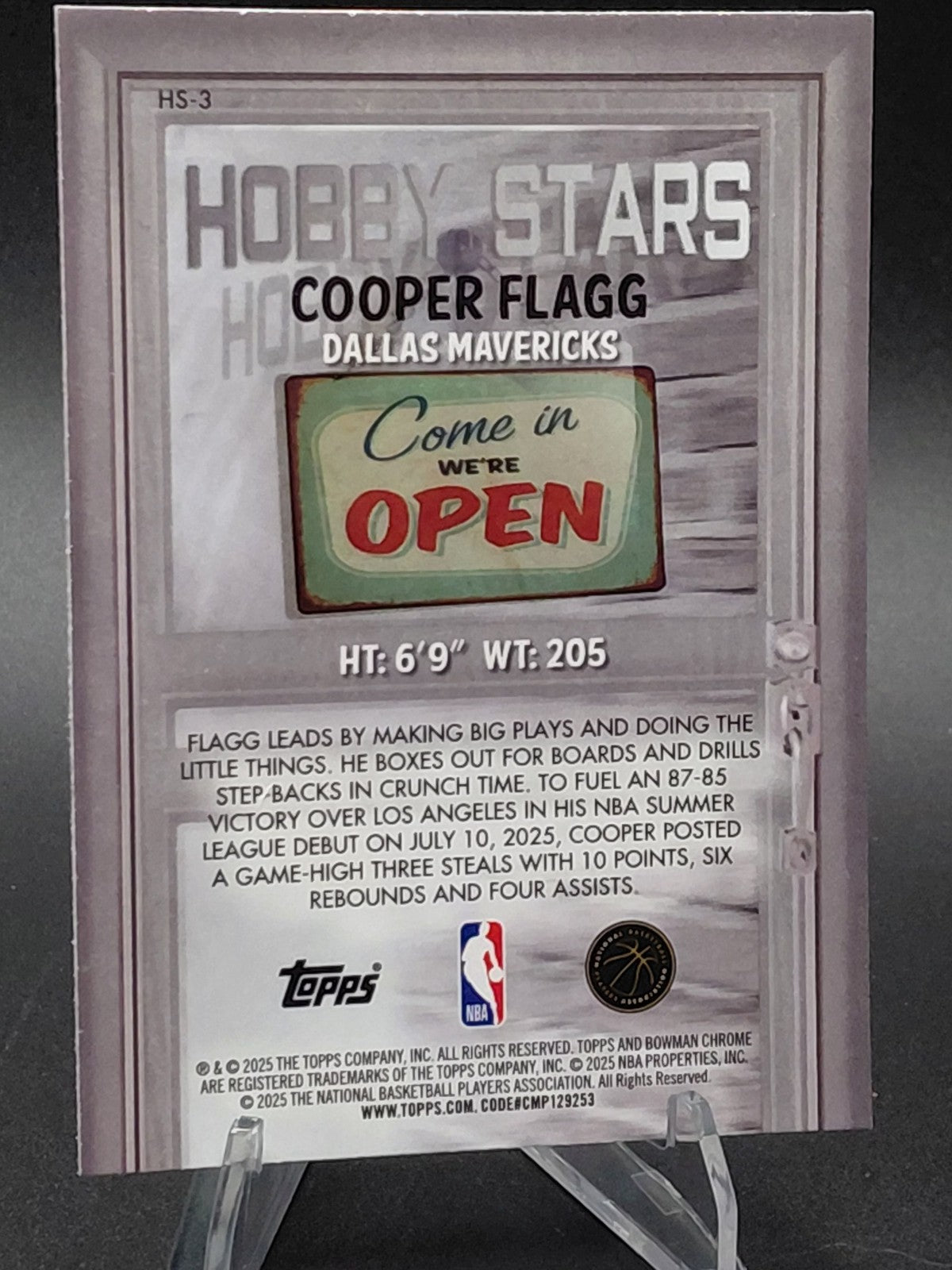 2025-26 Bowman Chrome Cooper Flagg RC Hobby Stars HS-3 Mavs Future Stars