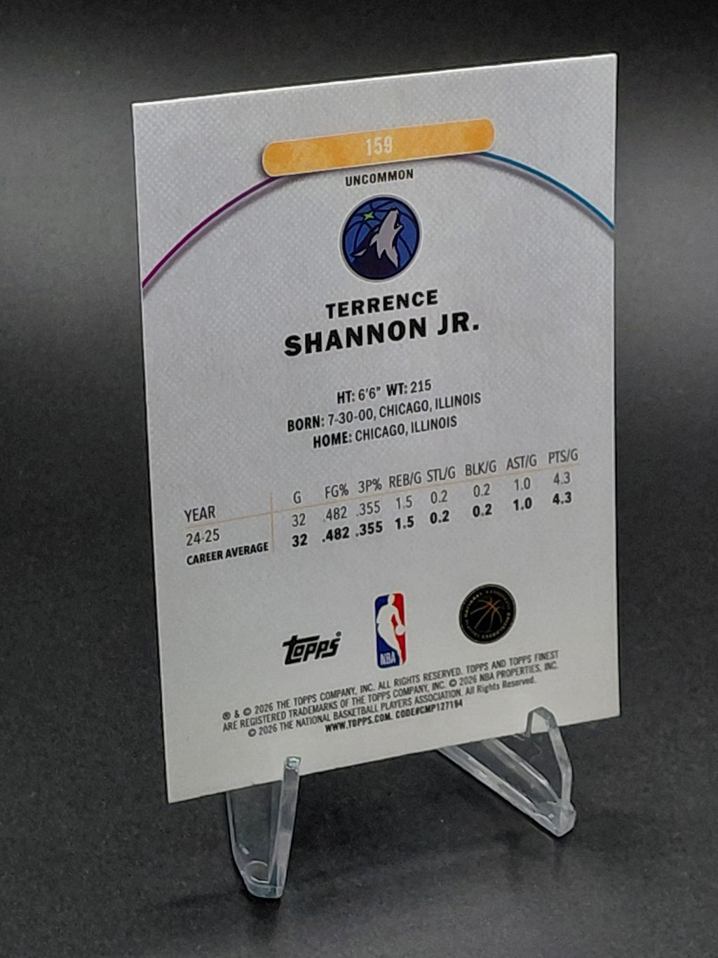 2025-26 Topps Finest Terrence Shannon Jr. Aqua Refractor #/250 159