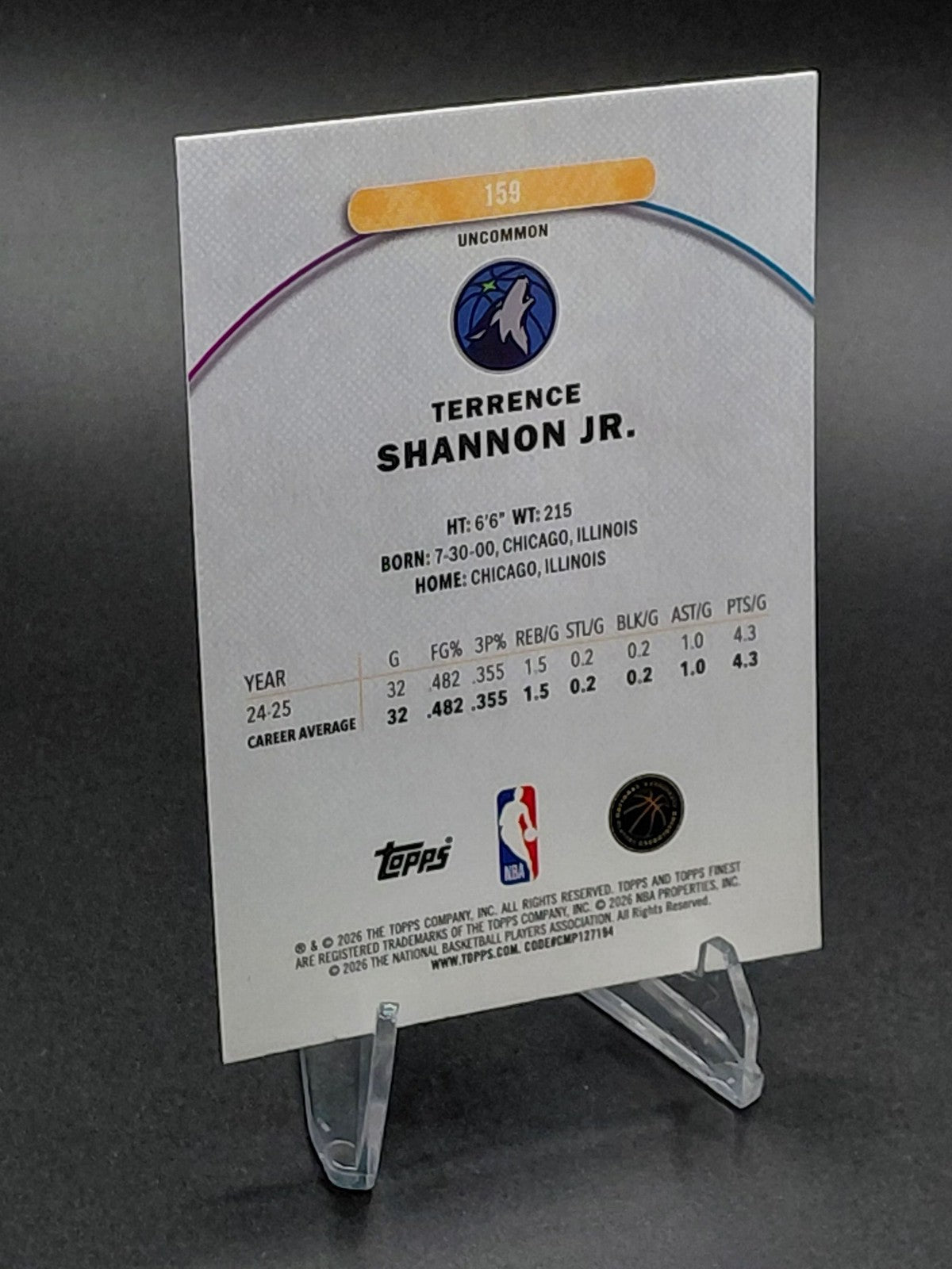 2025-26 Topps Finest Terrence Shannon Jr. Aqua Refractor #/250 159