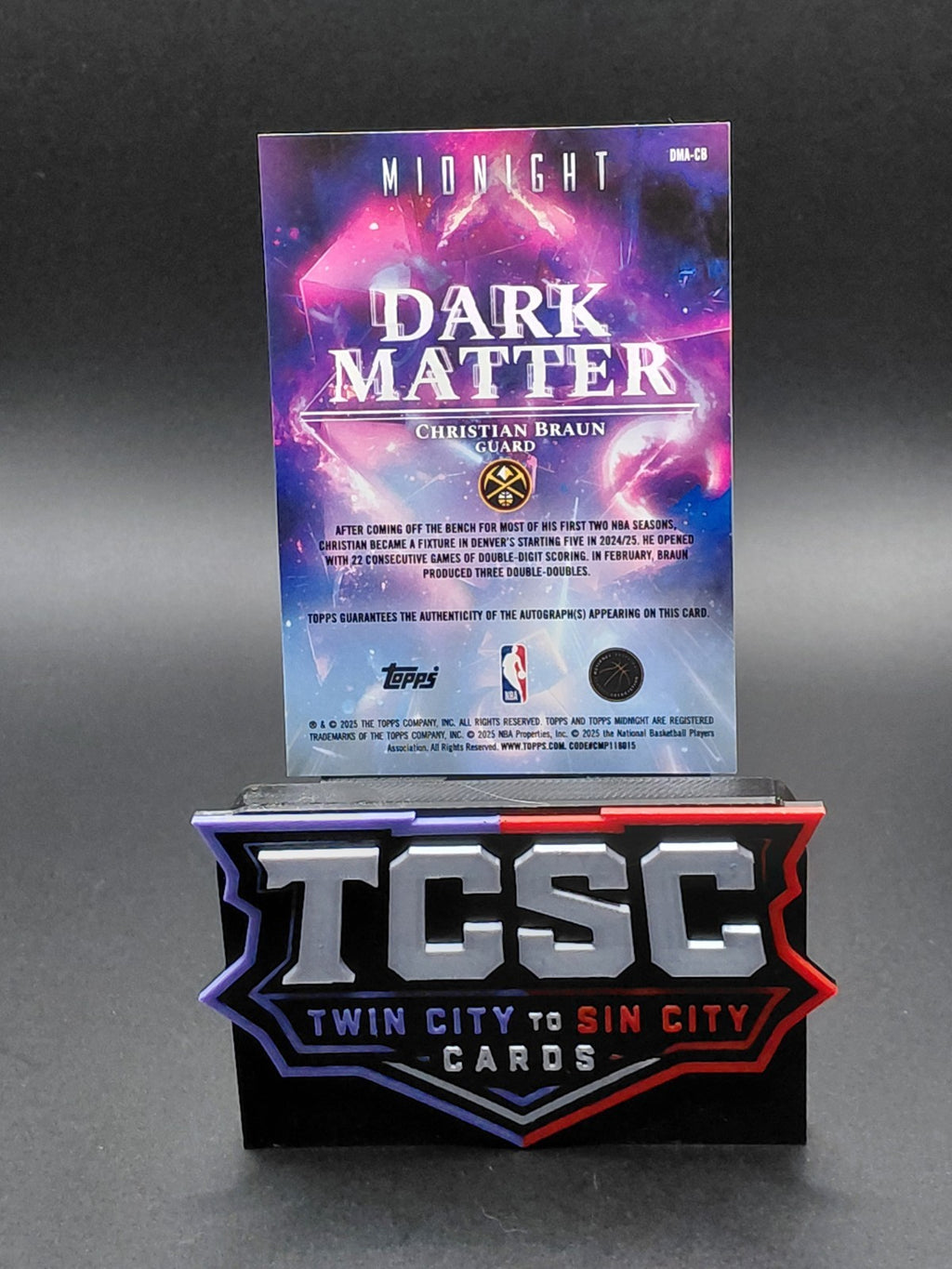 2025-26 Topps Midnight - Dark Matter Autographs Christian Braun #DMA-CB Dusk /75