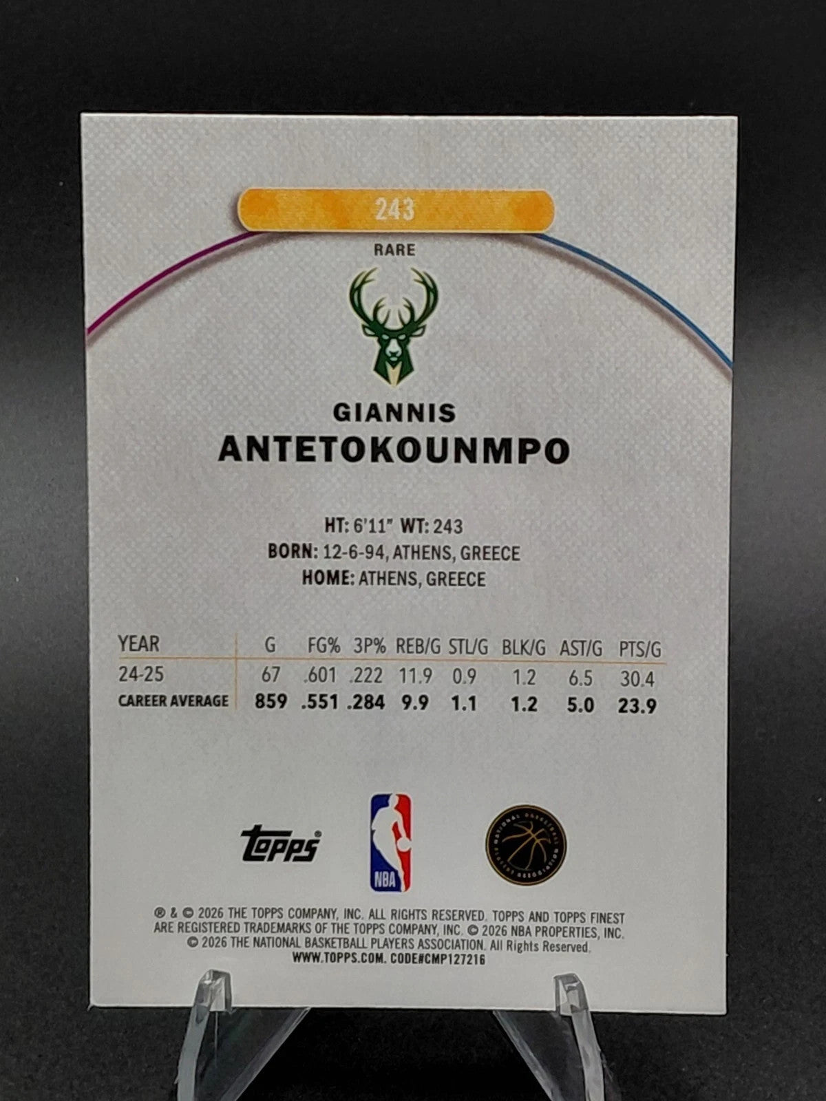 2024-25 Topps Finest Giannis Antetokoumpo Blue Referactor 07/99