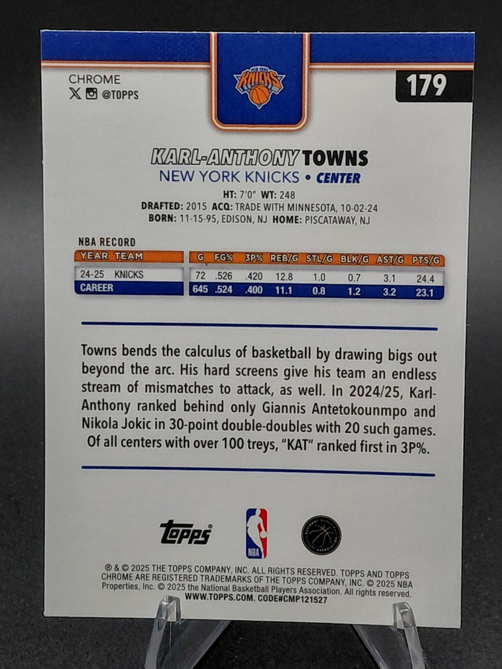 2025-26 Topps Chrome Sapphire Edition - Karl-Anthony Towns #179