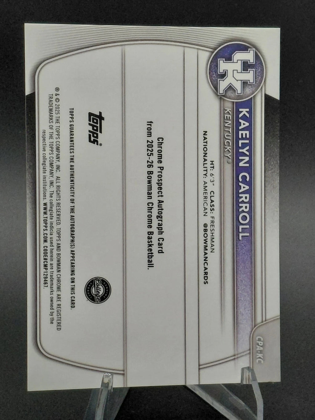 2025-26 Bowman - Chrome Prospect Autographs Kaelyn Carroll #CPA-KC 20/25