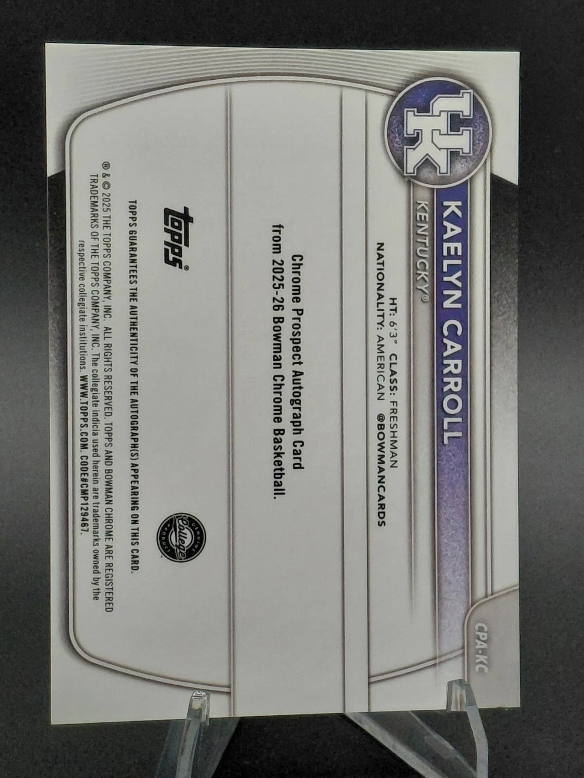 2025-26 Bowman - Chrome Prospect Autographs Kaelyn Carroll #CPA-KC 20/25