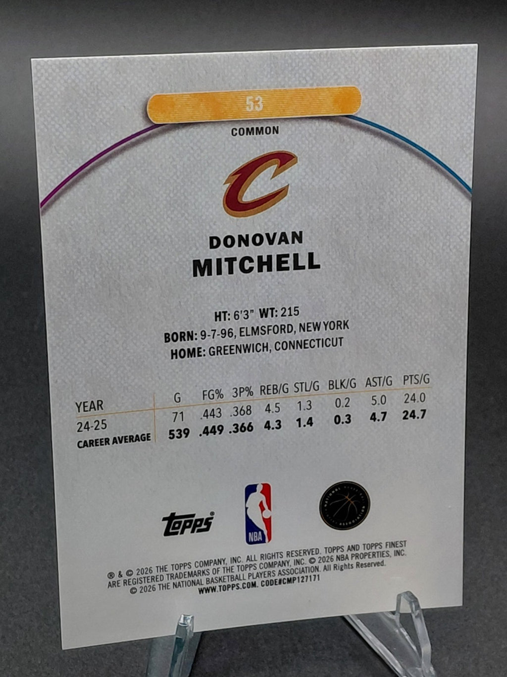 2026 Topps Finest Donovan Mitchell Green Common Refractor 28/75 Cavaliers