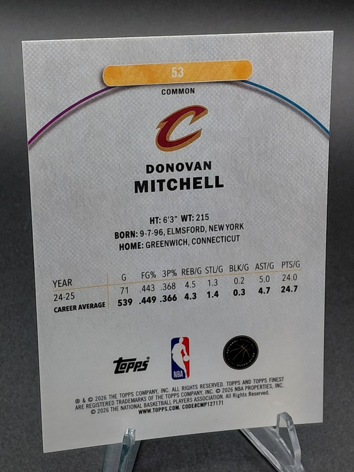 2026 Topps Finest Donovan Mitchell Green Common Refractor 28/75 Cavaliers