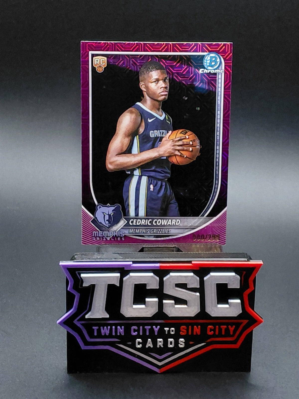 2025-26 Bowman - Chrome Cedric Coward #BCV-11 Fuchsia Mojo Refractor /299 (RC)